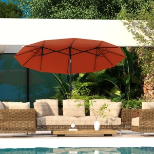 Umbrela de soare gradina Re-Bloom, poliester/otel, 295x152x222 cm, 12 nervuri, deschidere manivela, orificii ventilatie, rosu/negru - Verificat A · Re-Bloom - Img 3
