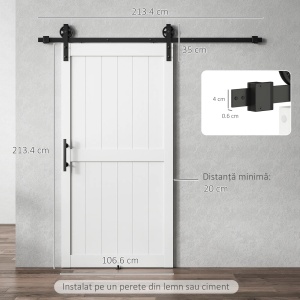 Usa glisanta stil rustic, MDF/pin/otel carbon, panou 106.6x3.5x213.4 cm, sina 213.4cm, maner inclus, 2 ghidaje podea, alb/negru - Verificat A · Re-Bloom - Img 3