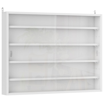 Vitrina suspendata de perete 80x9.5x60 cm, 5 rafturi reglabile, 2 usi glisante sticla, PAL, pentru figurine si parfumuri, alb - Verificat A · Re-Bloom