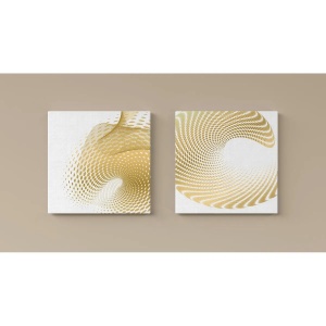 Wallxpert set 2 tablouri decorative canvas, 2x50x50 cm, panza 100%, cadru lemn 100%, auriu/alb - Verificat A · Re-Bloom - Img 2