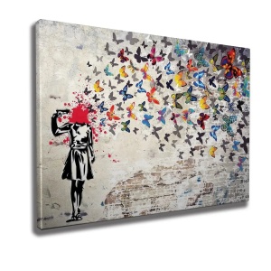 Wallxpert tablou decorativ canvas Banksy, 70x100 cm, 50% bumbac/50% poliester, imprimare digitala, cadru lemn 2x3 cm, multicolor - Verificat A · Re-Bloom