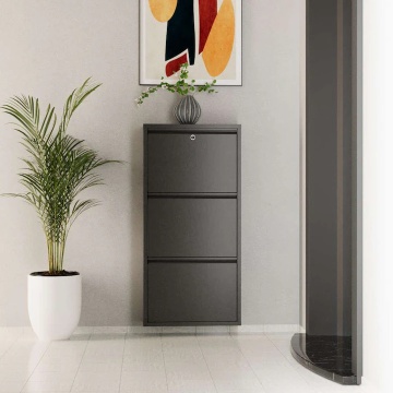 Woody Fashion dulap de pantofi 50x15x103 cm, metal 100% grosime 0.7mm, usi cu deschidere centrala magnetica, fixabil perete, antracit - Verificat A · Re-Bloom