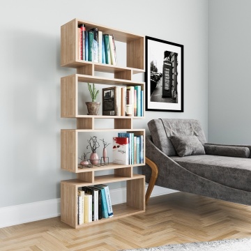 Woody Fashion Langdon biblioteca 72x25x161 cm, PAL 18mm melaminat 100%, rafturi multiple, fixabil perete, stejar - Verificat A · Re-Bloom - Img 3