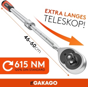 Antrenor extensibil cu clichet Gakago, 1/2", otel crom-vanadiu, 72 dinti, 615 Nm, 46-60 cm - Img 4