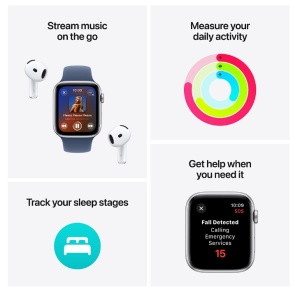 Apple Watch SE (2024), GPS, Cellular, Carcasa Silver Aluminium 40mm, Denim Sport Band - S/M, Resigilat, Grad B - Img 4