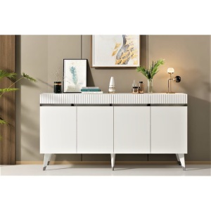 Asi Home Defne comoda living 150x80x40 cm, PAL 18mm, picioare 20cm, sertare, alb/argintiu - Verificat A · Re-Bloom - Img 4