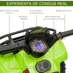 ATV electric pentru copii, baterie 6V, pedale si faruri functionale, metal/polipropilena, verde, 66 x 44 x 42 cm, Resigilat, Grad A - Img 5
