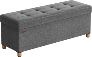 Banca cu spatiu de depozitare Songmics, MDF/textil, gri inchis, 38 x 40 x 110 cm, Resigilat, Grad A