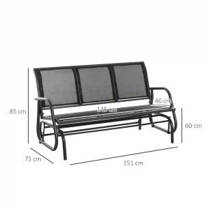Banca leagan de gradina 3 locuri Re-Bloom, metal/textilene, 147x70x85 cm, sezut 140x46 cm, 300 kg, negru - Verificat A · Re-Bloom - Img 2