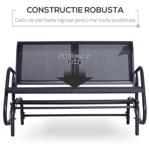 Banca tip leagan, 2 locuri, metal/textil, negru, 123 × 70 × 88 cm, Resigilat, Grad A - Img 3