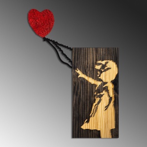 Banksy decor de perete din lemn si metal, 60x83 cm, 3.78 kg, design artistic, nuc/maro/rosu - Verificat A · Re-Bloom - Img 3