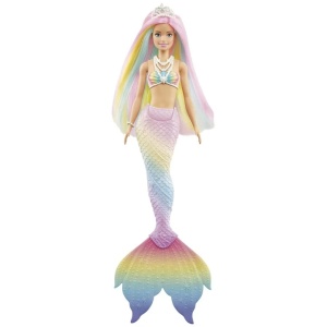Barbie Dreamtopia sirena Rainbow Magic, schimbare culoare apa calda/rece, coada multicolora, coronita, 32 cm - Verificat A · Re-Bloom