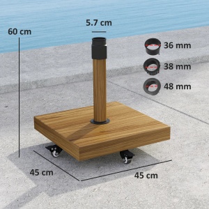 Baza pentru umbrela cu roti si frane Re-Bloom, metal/beton, 45x45x48 cm, compatibila stalpi 36-38-48mm, efect lemn - Verificat A · Re-Bloom - Img 2