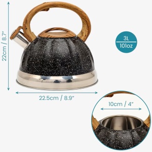 Belle Vous ceainic fluierator aragaz 3L, 22.5x22 cm, otel inoxidabil, maner rezistent caldura, compatibil inductie, negru/auriu - Verificat A · Re-Bloom - Img 2