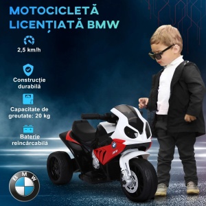 BMW S1000RR motoreta electrica copii, 3 roti, lumini si sunete, licenta oficiala, Rosu/Alb/Negru - Verificat A · Re-Bloom - Img 5