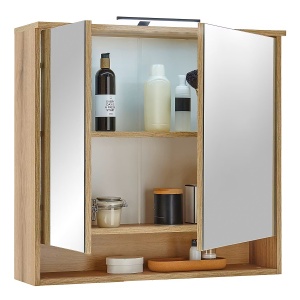 Bouchoux dulap baie oglinda LED 80x75x23 cm, 2 usi, 1 raft, PAL folie natur, iluminat integrat - Verificat A · Re-Bloom - Img 5