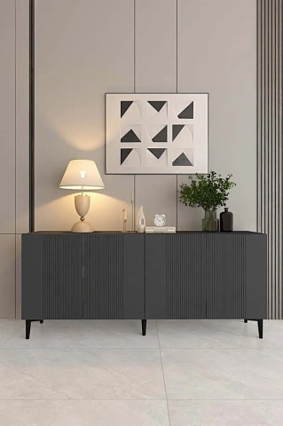 Bufet Corsa 150x32x75 cm, PAL 18mm, 3 compartimente, picioare 15 cm, fixabil perete, antracit - Verificat A · Re-Bloom - Img 4
