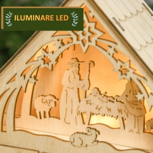 Calendar de Advent pentru Craciun, LED, lemn, natur, 26.6 x 6 x 30 cm, Resigilat, Grad A - Img 2