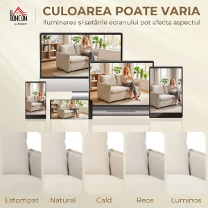 Canapea compacta 2 locuri, tesatura aspect piele poliester/spuma/metal/lemn, 131x73x80 cm, sezut 110x50x44cm perna 15cm, spatar perna 17cm, capacitate 240kg, alb crem - Verificat A · Re-Bloom - Img 4