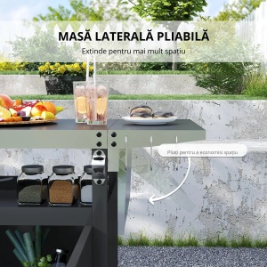 Carucior barbecue cu dulap, raft, masa laterala, otel inoxidabil, 116x50x93cm, Negru - Verificat A · Re-Bloom - Img 6