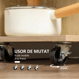 Carucior de bucatarie modern cu sertar, 3 rafturi si dulap cu usa sticla, placi aglomerate/inox/sticla, 65x39x80 cm, sertar 33.4x28.5x9cm, dulap 38.9x37.5x25.7cm, capacitate 40kg, natural/alb - Verificat A · Re-Bloom - Img 5