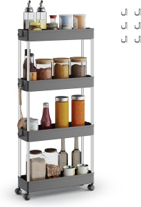 Carucior de depozitare Songmics, metal/polipropilena, gri/argintiu, 42 x 14,4 x 86 cm, Resigilat, Grad A