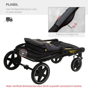 Carucior pentru animale de companie Re-Bloom, otel/material Oxford, gri inchis/galben/negru, 112 x 65 x 100 cm, Resigilat, Grad A - Img 2