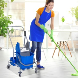 Carucior profesional pentru curatenie, polipropilena/metal, albastru/gri, 72 x 49,5 x 95 cm, Resigilat, Grad A - Img 5
