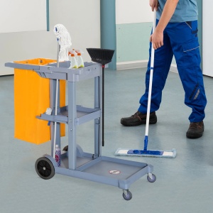 Carucior profesional pentru curatenie, polipropilena/PVC, portocaliu/gri, 121 x 50.5 x 96.5 cm, Resigilat, Grad A - Img 4