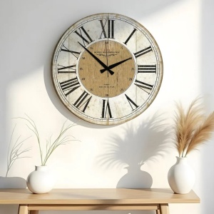 Ceas decorativ de perete Re-Bloom, MDF, natur/alb/negru, 50 x 50 cm - Img 2
