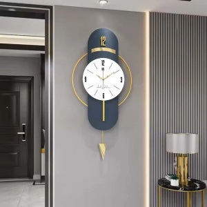 Ceas decorativ de perete Re-Bloom, metal/MDF, albastru inchis/alb/auriu, 40 x 80 cm - Img 5