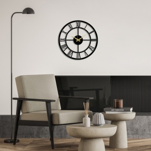 Ceas decorativ de perete Re-Bloom, metal, negru/auriu, 49 x 49 cm - Img 4