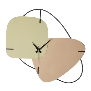 Ceas decorativ de perete Re-Bloom, metal, roz/verde/negru, 58 x 55 cm