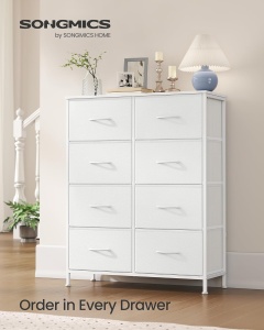 Comoda inalta cu 8 sertare Songmics, otel/MDF/textil, alb, 76,7 x 30 x 92, 5 cm, Resigilat, Grad A - Img 3