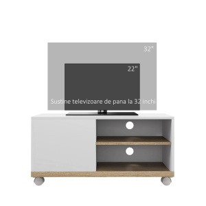 Comoda TV mobila cu 2 rafturi si usa Re-Bloom, PAL, alb/natur, 80 x 45 x 39.5 cm, Resigilat Grad A - Img 2