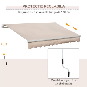 Copertina extensibila de exterior Re-Bloom, poliester 280g/m²/aluminiu/metal, 295x200 cm, deschidere manivela diametru 13x1480mm, bej - Verificat A · Re-Bloom - Img 4