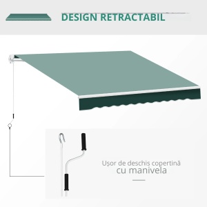 Copertina verticala rulanta Re-Bloom, poliester/aluminiu, 250x200 cm, unghi reglabil 5-45°, manivela 41.4x160 cm, verde - Verificat A · Re-Bloom - Img 6