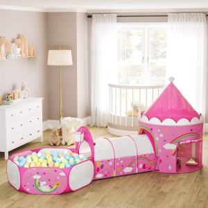Cort de joaca pentru copii Songmics, 3 in 1, metal/poliester, roz, Resigilat, Grad A - Img 4