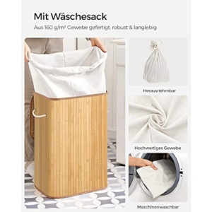 Cos pentru rufe, Songmics, 40 x 30 x 60 cm, 72 L, LCB10Y, Natural, Resigilat, Grad A - Img 4
