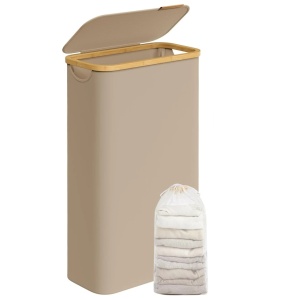 Cos pentru rufe Songmics, panza Oxford/bambus, maro/natur, 42 x 22,5 x 70,5 cm, 65L, Resigilat, Grad A