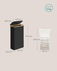Cos pentru rufe Songmics, panza Oxford/bambus, negru/natur, 42 x 22,5 x 70,5 cm, 65L, Resigilat, Grad A - Img 3