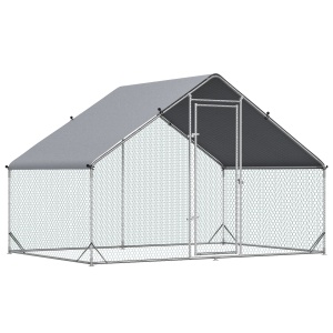 Cotet gaini zincat cu plasa hexagonala si acoperis PE impermeabil, otel zincat/PE, 3x2x2m, streasina 1.15m, usa 65x165cm, potrivit 4-6 pui, argintiu - Verificat A · Re-Bloom