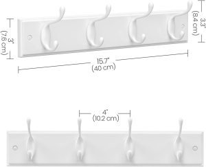 Cuier de perete Songmics, MDF/aliaj de zinc, alb, 40 x 8,4 cm, Resigilat, Grad A - Img 2