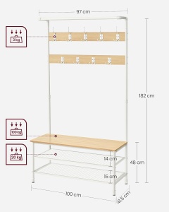 Cuier Vasagle, otel/PAL, alb/natur, 100 x 41,5 x 182 cm, Resigilat, Grad A - Img 2