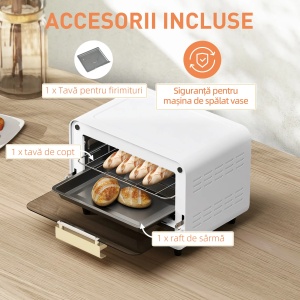 Cuptor electric Re-Bloom, cu temporizator si temepratura reglabila, otel inoxidabil/sticla calita/plastic, alb/auriu, 31,5 x 27,7 x 22,7 cm, 12L, Resigilat, Grad A - Img 5