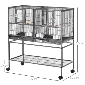 Cusca dubla pentru pasari Re-Bloom, metal/polipropilena/lemn masiv, negru/gri, 95 x 45,5 x 102 cm, Resigilat, Grad A - Img 3