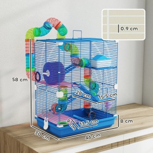 Cusca pentru hamsteri, cu tuburi si roata, 5 nivele, metal/polipropilena/PS, multicolor, 46 x 30 x 58 cm, Resigilat, Grad A - Img 3