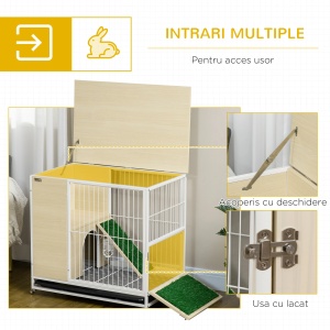 Cusca pentru iepurasi Re-Bloom, cu roti, PAL/otel/PVC, stejar/alb, 78 x 52,5 x 76,5 cm, Resigilat, Grad A - Img 6