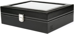 Cutie de depozitare cu capac de sticla pentru 10 ceasuri H&S, sticla/piele PU, negru, 22,5 x 7,5 x 20,5 cm, Resigilat, Grad A - Img 3