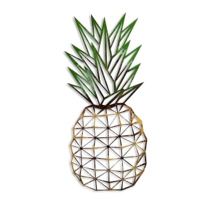 Decor de perete Re-Bloom, model ananas, metal, auriu/verde, 56 x 24 cm